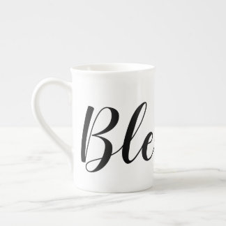 Blessed Black White Modern Script Christian Bone China Mug