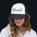 Blessed Black White Modern Script Christian Trucker Hat<br><div class="desc">Make a statement while wearing this trucker hat. This design features the word "Blessed." in a modern black script. You may personalise or leave as is. The perfect gift for your Christian family and friends.</div>