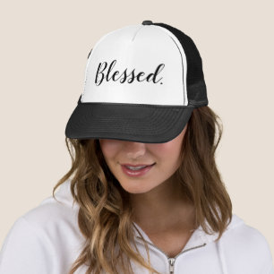 Blessed Black White Modern Script Christian Trucker Hat