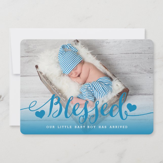 Blessed | Blue Baby Boy Birth Announcement (Front)