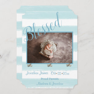 Blessed Blue Photo Script Personalise Boy Birth Announcement