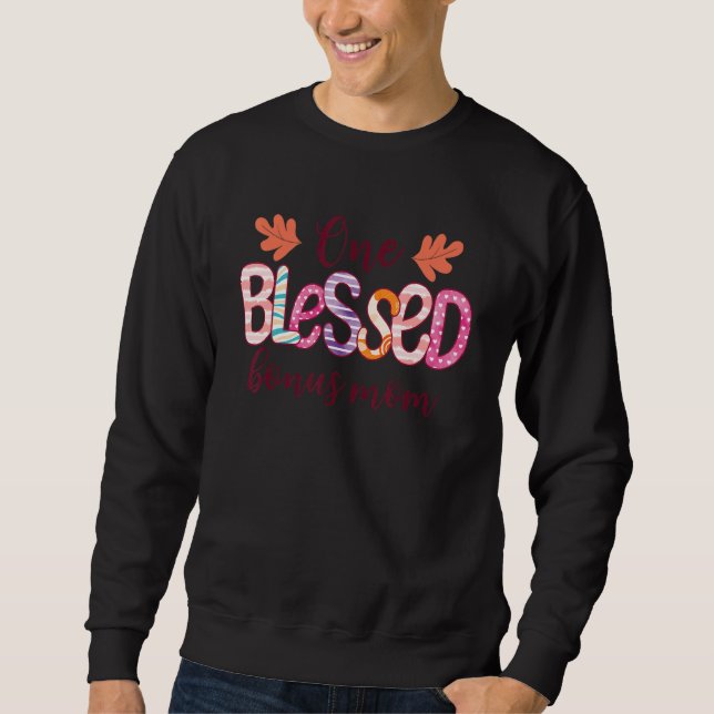 Blessed Bonus Mum Leopard Messy Bun Sunglasses Mot Sweatshirt (Front)