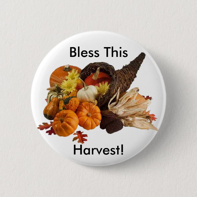 Blessed Bountiful Harvest Colourful Cornucopia 6 Cm Round Badge (Front)