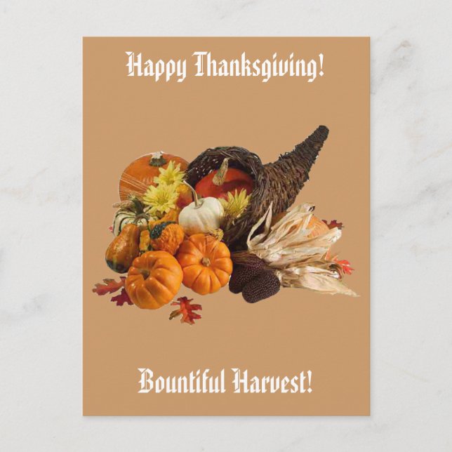 Blessed Bountiful Harvest Colourful Cornucopia Holiday Postcard (Front)