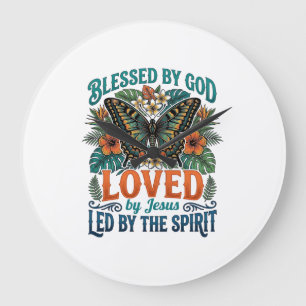 Blessed Butterfly Christian T-Shirt Design_1 Large Clock