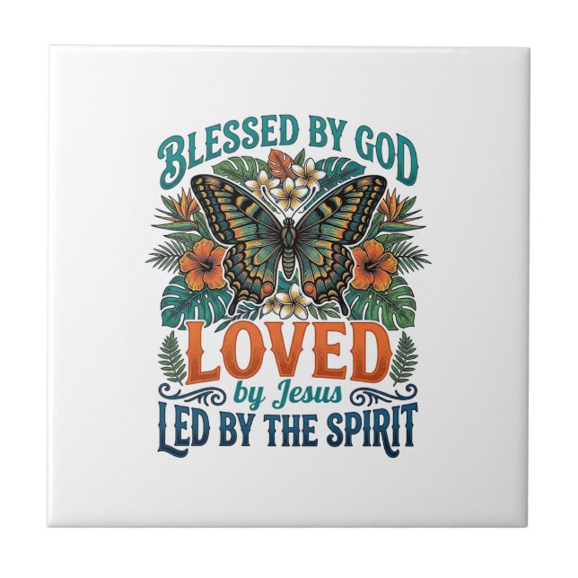 Blessed Butterfly Christian T-Shirt Design_1 Tile (Front)