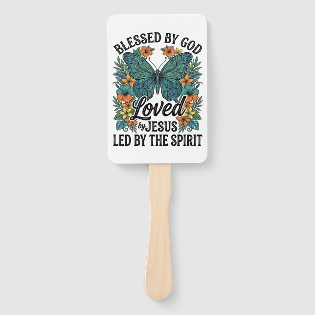 Blessed Butterfly Christian T-Shirt Design (2) Hand Fan (Front)