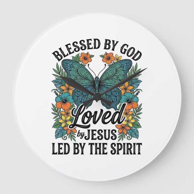 Blessed Butterfly Christian T-Shirt Design (2) Large Clock (Front)