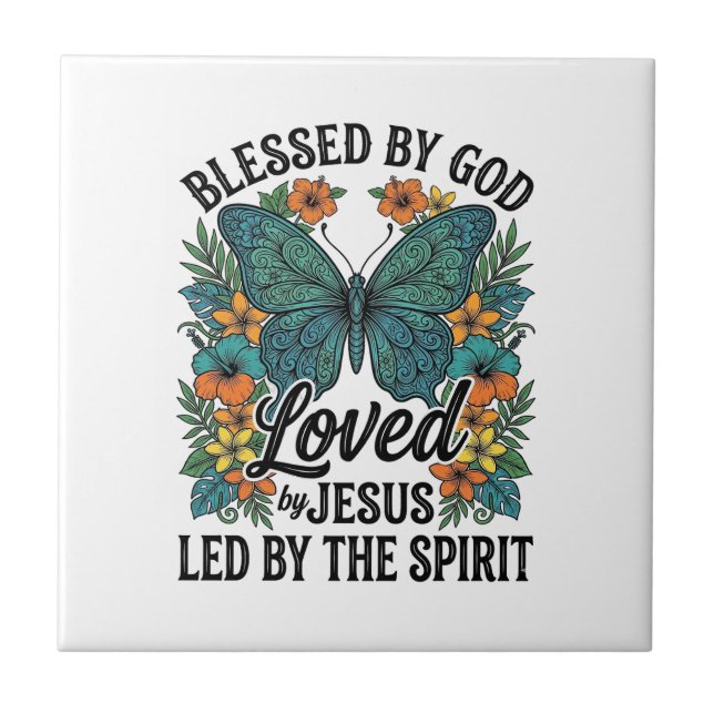Blessed Butterfly Christian T-Shirt Design (2) Tile (Front)