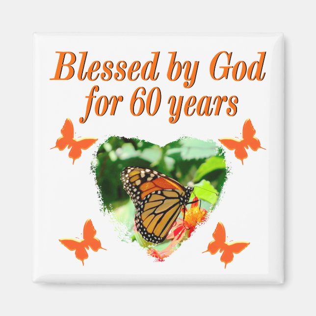 BLESSED BY GOD 60TH BIRTHDAY BUTTERFLY DESIGN MAGNET (Front)