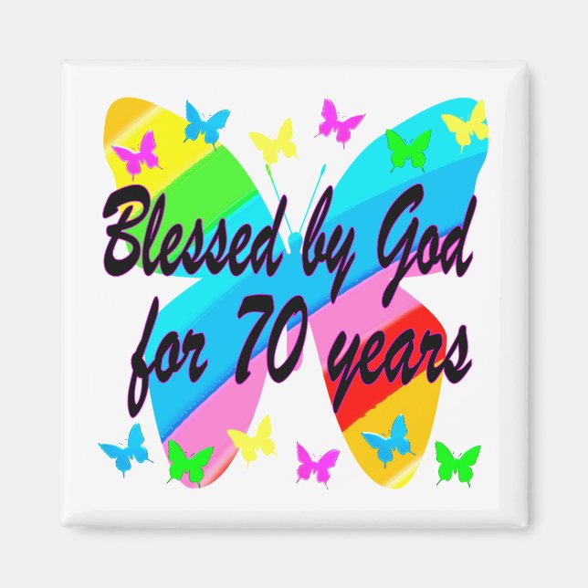 BLESSED BY GOD 70TH BUTTERFLY DESIGN MAGNET (Front)