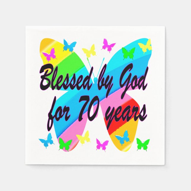 BLESSED BY GOD 70TH BUTTERFLY DESIGN NAPKIN (Front)