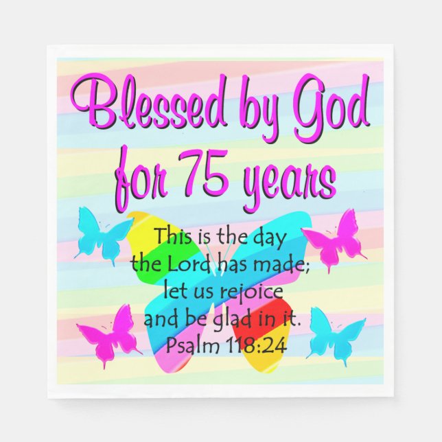 BLESSED BY GOD 75TH BIRTHDAY PARTY NAPKINS (Front)