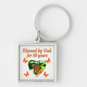 BLESSED BY GOD FOR 80 YEARS BUTTERFLY PHOTO KEY RING