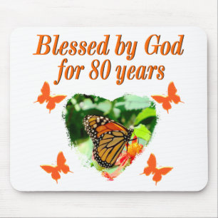 BLESSED BY GOD FOR 80 YEARS BUTTERFLY PHOTO MOUSE PAD