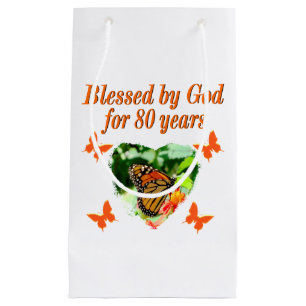 BLESSED BY GOD FOR 80 YEARS BUTTERFLY PHOTO SMALL GIFT BAG