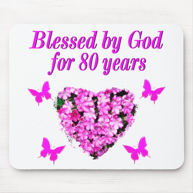 BLESSED BY GOD FOR 80 YEARS FLORAL DESIGN MOUSE PAD (Front)