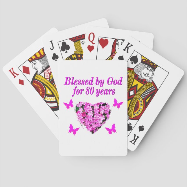 BLESSED BY GOD FOR 80 YEARS FLORAL DESIGN PLAYING CARDS (Back)