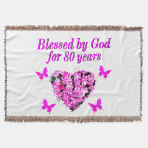 BLESSED BY GOD FOR 80 YEARS FLORAL DESIGN THROW BLANKET