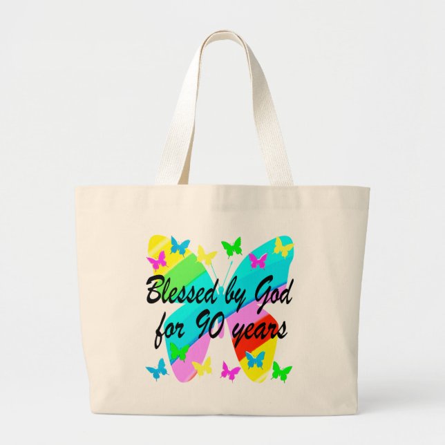 BLESSED BY GOD FOR 90 YEARS LARGE TOTE BAG (Front)
