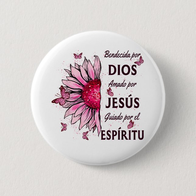 Blessed by God Loved by Jesus 6 Cm Round Badge (Front)