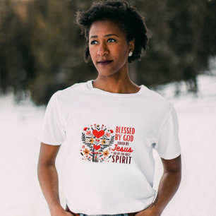 Blessed By God Loved By Jesus Floral Cross T-Shirt