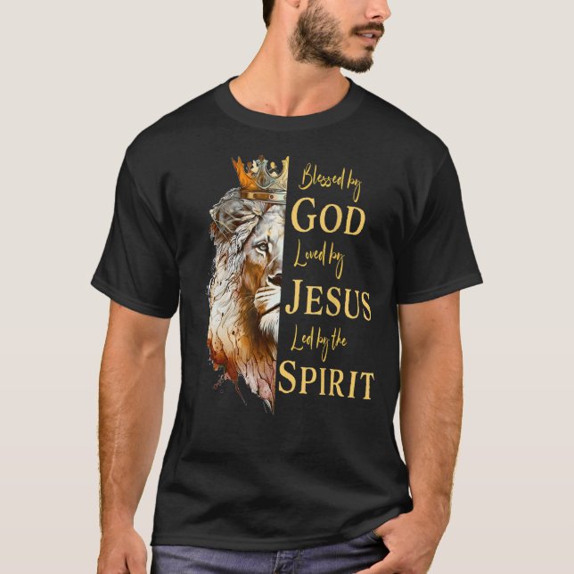 Blessed By God - Loved By Jesus, Lion T-Shirt (Front)