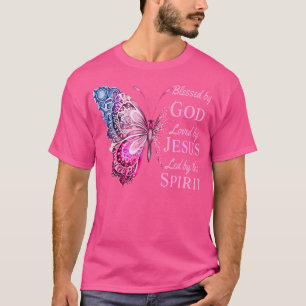 Blessed By God Loved By Jesus Pink Butterfly T-Shirt