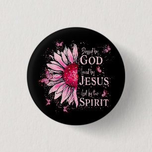 Blessed By God - Loved By Jesus Pink Sunflower 3 Cm Round Badge