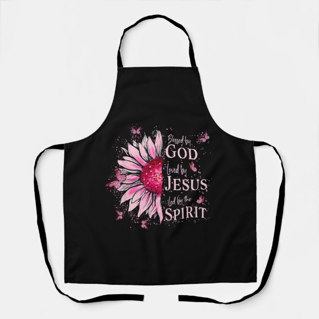Blessed By God - Loved By Jesus Pink Sunflower Apron (Front)
