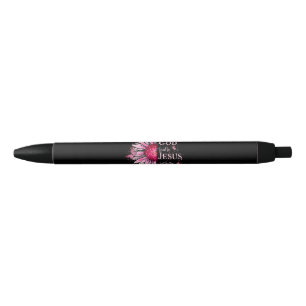 Blessed By God - Loved By Jesus Pink Sunflower Black Ink Pen