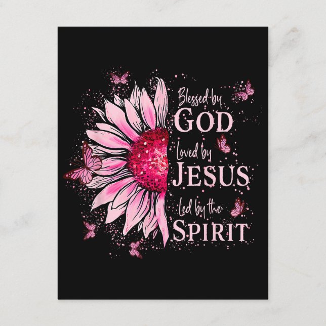 Blessed By God - Loved By Jesus Pink Sunflower Enclosure Card (Front)