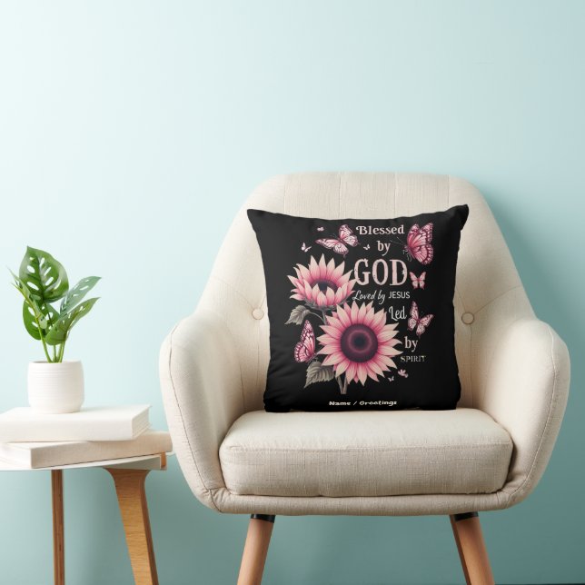 Blessed By God Loved By Jesus Pink Sunflower Faith Cushion (Chair)