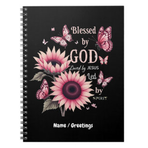 Blessed By God Loved By Jesus Pink Sunflower Faith Notebook