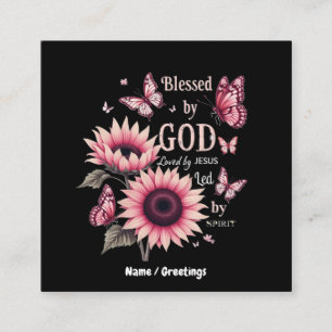 Blessed By God Loved By Jesus Pink Sunflower Faith Square Business Card