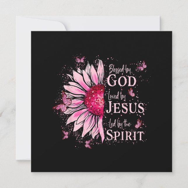 Blessed By God - Loved By Jesus Pink Sunflower Invitation (Front)