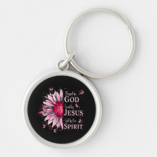 Blessed By God - Loved By Jesus Pink Sunflower Key Ring