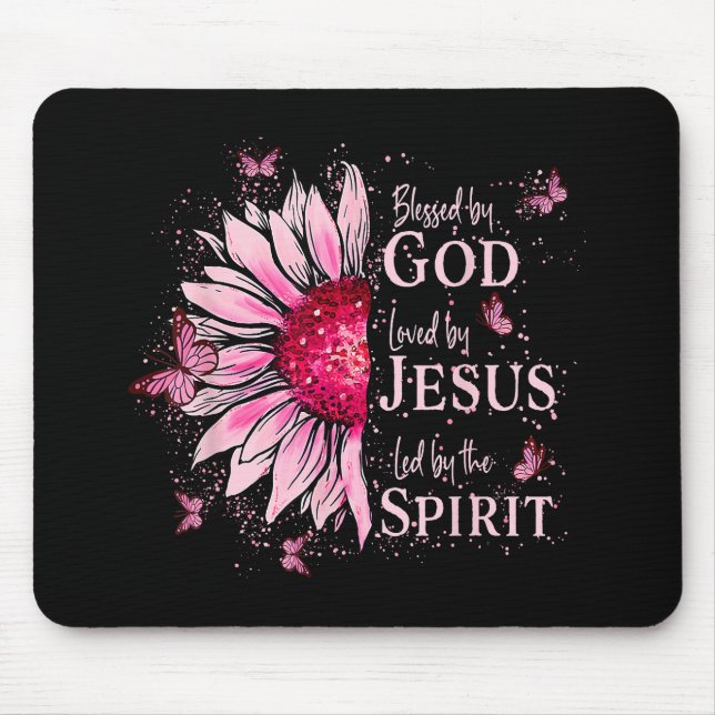 Blessed By God - Loved By Jesus Pink Sunflower Mouse Pad (Front)