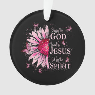 Blessed By God - Loved By Jesus Pink Sunflower Ornament