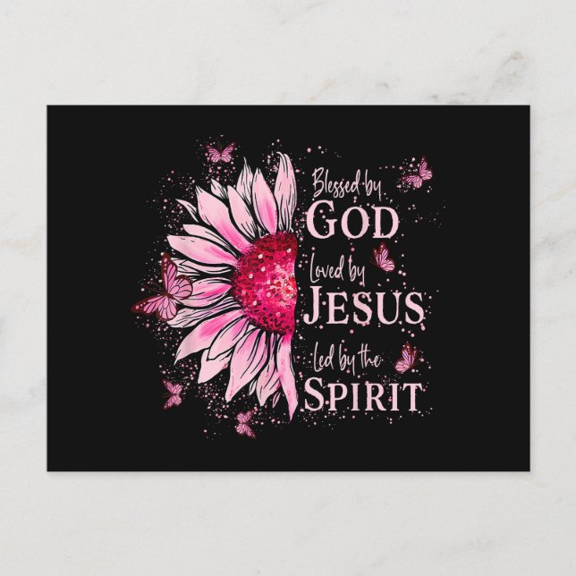 Blessed By God - Loved By Jesus Pink Sunflower Postcard (Front)