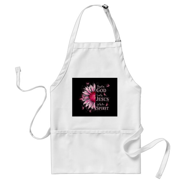 Blessed By God - Loved By Jesus Pink Sunflower Standard Apron (Front)