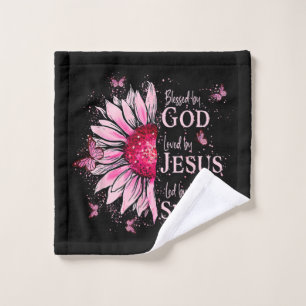 Blessed By God - Loved By Jesus Pink Sunflower Wash Cloth