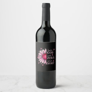 Blessed By God - Loved By Jesus Pink Sunflower Wine Label