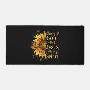 Blessed By God - Loved By Jesus, Sunflower Desk Mat
