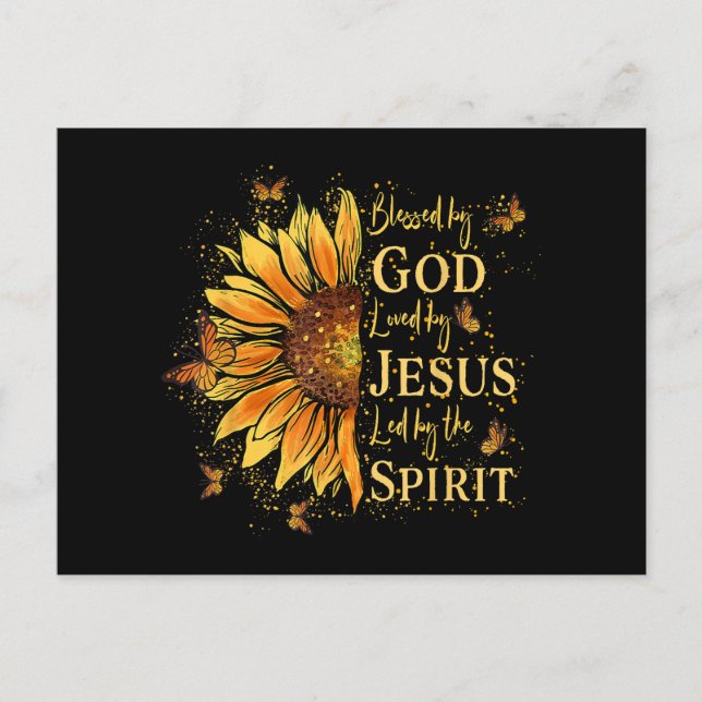Blessed By God - Loved By Jesus, Sunflower Holiday Postcard (Front)