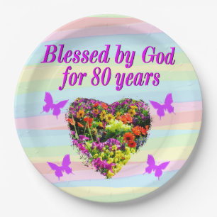 BLESSED BY GOD PURPLE FLORAL PAPER PLATES