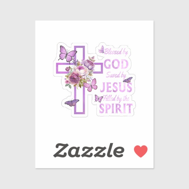 Blessed by God Saved by Jesus Purple Floral Cross  (Sheet)
