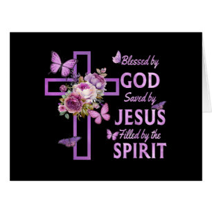 Blessed by God Saved by Jesus Purple Floral Cross