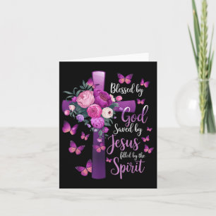 Blessed By God Saved By Jesus Purple Floral Cross  Card