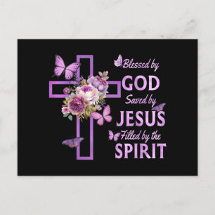 Blessed by God Saved by Jesus Purple Floral Cross  Holiday Postcard